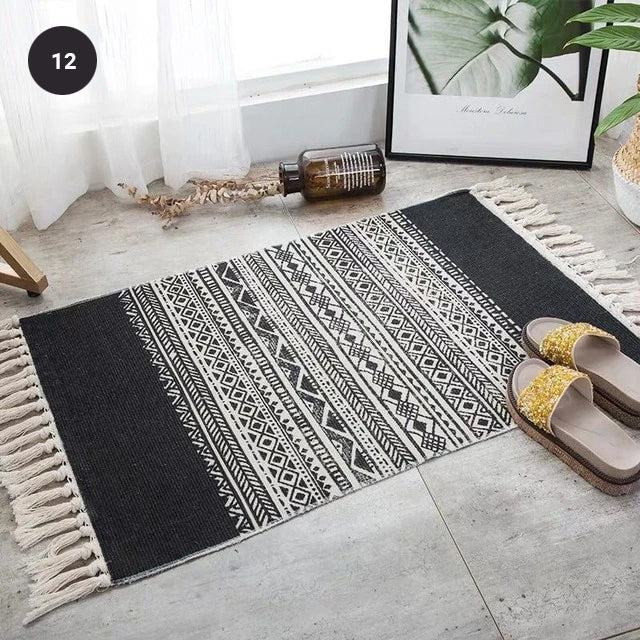 Modern Bohemian Carpet Rugs For Bedroom Living Room Area Mats Hand Woven Cotton Linen Tassel Floor Mat Bedside Rug Geometric Carpet Rectangular 60x90cm