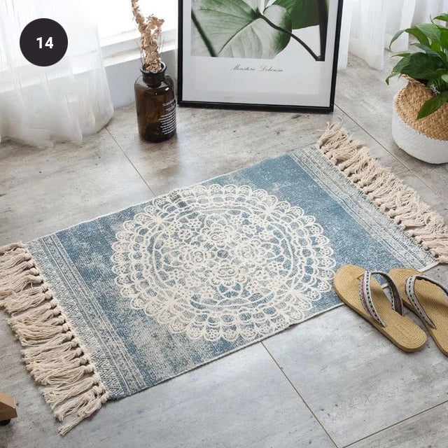 Modern Bohemian Carpet Rugs For Bedroom Living Room Area Mats Hand Woven Cotton Linen Tassel Floor Mat Bedside Rug Geometric Carpet Rectangular 60x90cm