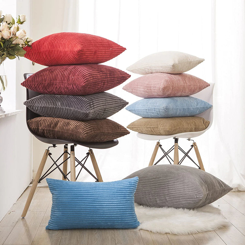 Modern Bright Colors Super-Soft Corduroy Cushion Cover Square Shaped Plain Striped Covers For Sofa Cushion Pillow Cover Four Season Living Room Decor