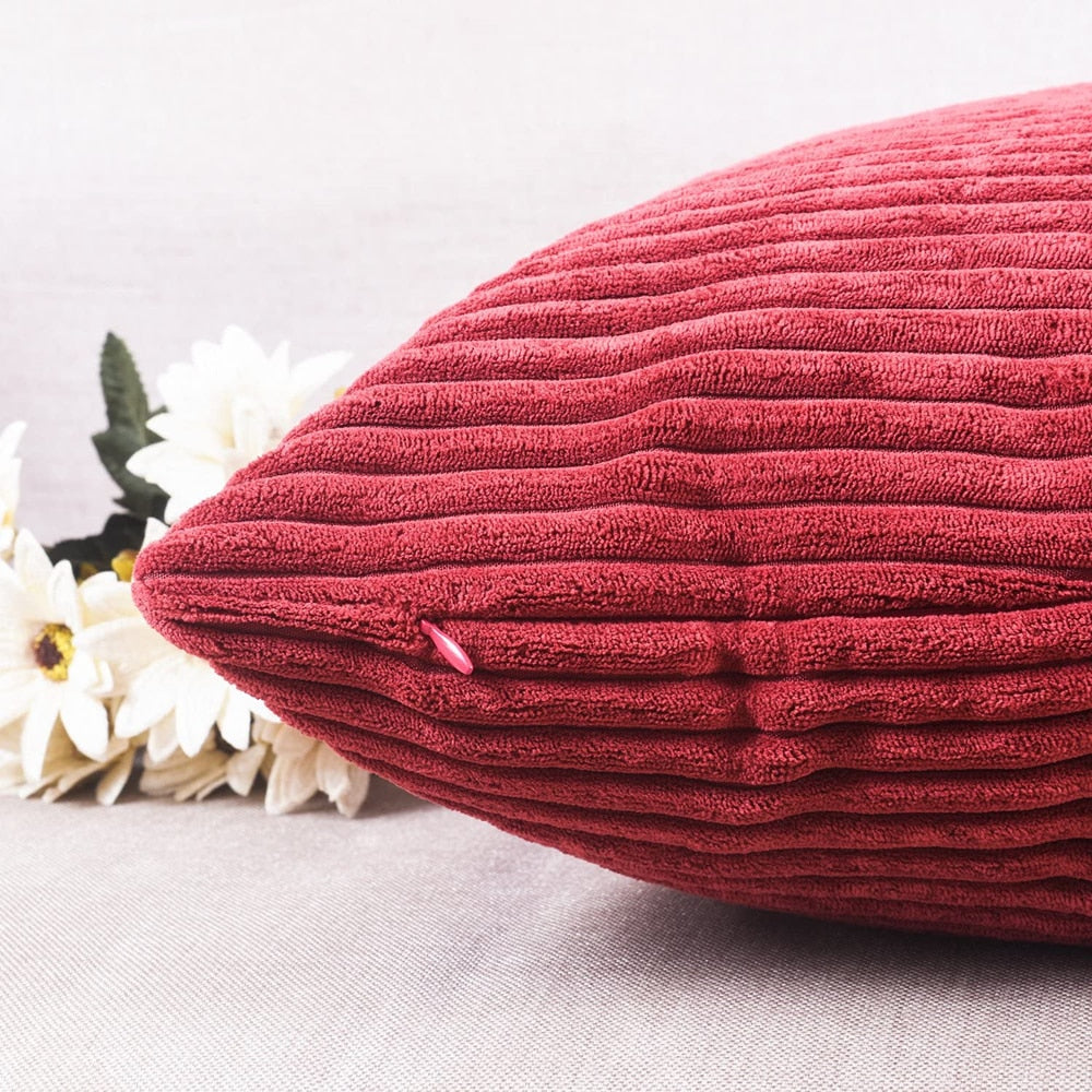 Modern Bright Colors Super-Soft Corduroy Cushion Cover Square Shaped Plain Striped Covers For Sofa Cushion Pillow Cover Four Season Living Room Decor