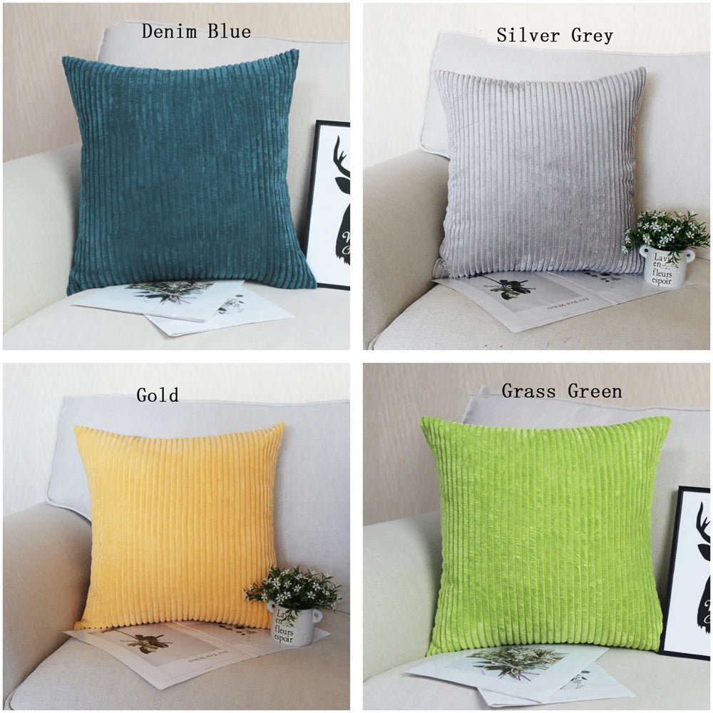 Modern Bright Colors Super-Soft Corduroy Cushion Cover Square Shaped Plain Striped Covers For Sofa Cushion Pillow Cover Four Season Living Room Decor