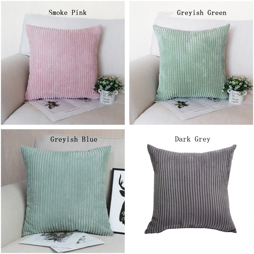 Modern Bright Colors Super-Soft Corduroy Cushion Cover Square Shaped Plain Striped Covers For Sofa Cushion Pillow Cover Four Season Living Room Decor