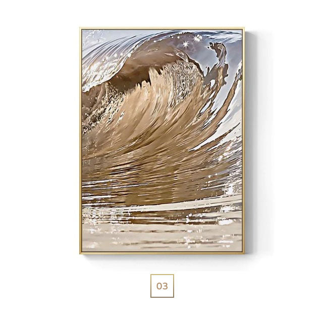Modern Chic Abstract Golden Feathers Wall Art Sea Surf Feathered Wing Fine Art Canvas Print Pictures For Luxury Living Room Bedroom Glam Home Decor