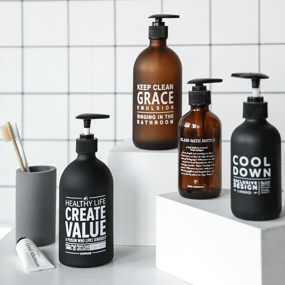 Modern Chic Designer Soap Pump Dispensing Bottles For Hand Sanitizer Body Lotion Shampoo Conditioner Cosmetics Storage Essential Washroom Accessories
