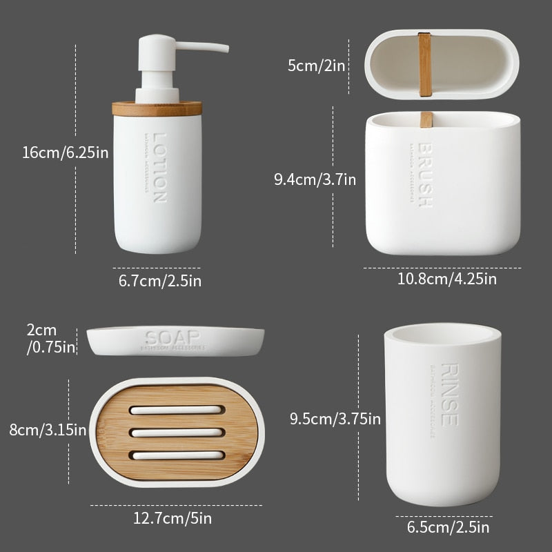 Modern Designer Bathroom Accessories Brush Rinse Soap Lotion Dispenser Toothbrush Holder Soap Tray Gargle Cup Washroom Set in Matte Black or Matte White