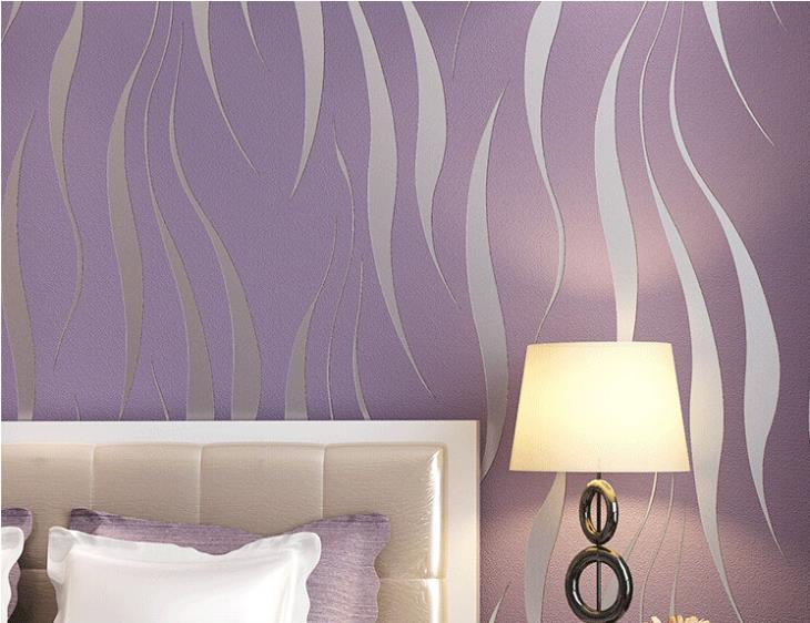 Modern Embossed 3D Abstract Curves Wallpaper For Living Room Bedroom Contemporary Home Decor Wavy Stripes Wallpaper in Grey Beige White & Purple