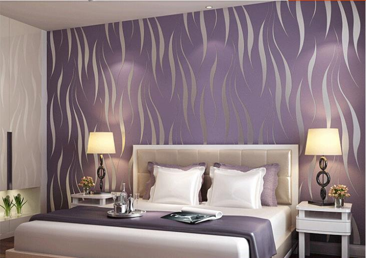 Modern Embossed 3D Abstract Curves Wallpaper For Living Room Bedroom Contemporary Home Decor Wavy Stripes Wallpaper in Grey Beige White & Purple