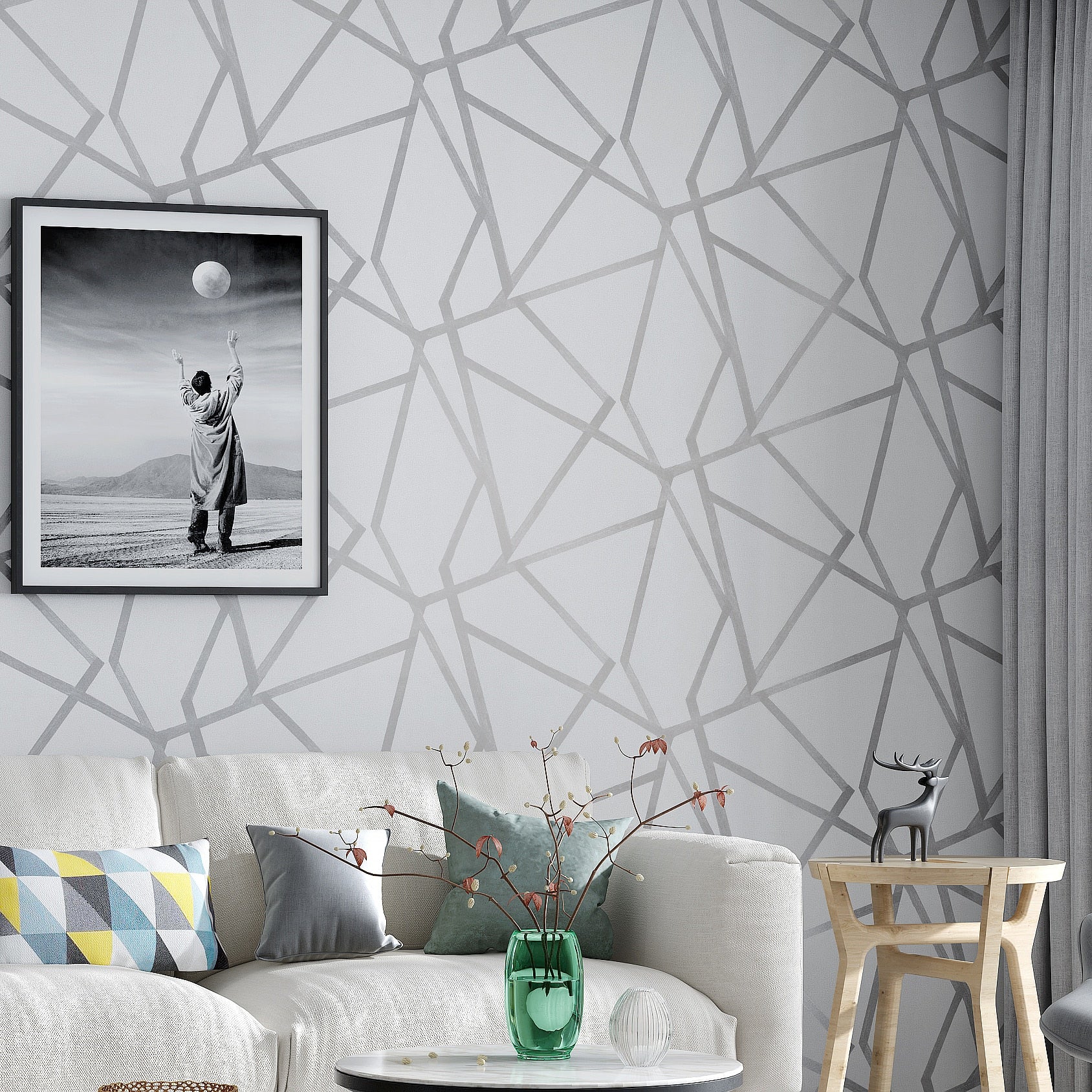 Modern Geometric Patterned Gray Wall Paper Abstract Design Wall Covering For Living Room Bedroom Study Home Office Boutique Or Salon Wall Decor Trending Interior Design