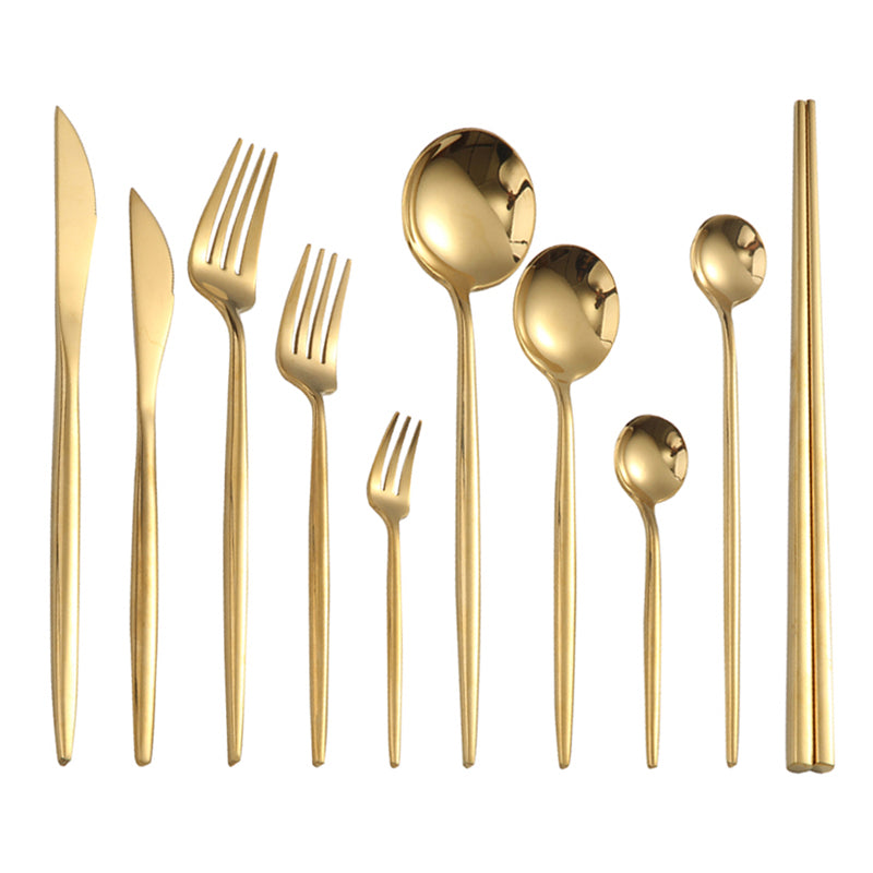 Modern Gold Cutlery Set Stainless Steel Tableware Knife Fork Dessert Spoon Teaspoon Dinnerware Contemporary Flatware Essential Designer Kitchen Accessories