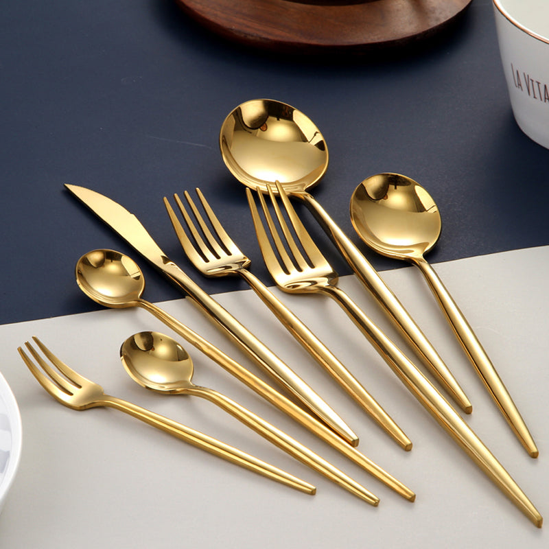 Modern Gold Cutlery Set Stainless Steel Tableware Knife Fork Dessert Spoon Teaspoon Dinnerware Contemporary Flatware Essential Designer Kitchen Accessories