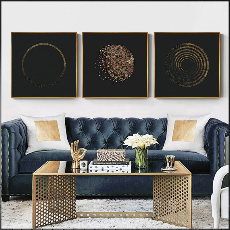 Modern Golden Abstract Elements Designer Wall Art Fine Art Canvas Prints Luxury Pictures For Loft Apartment Living Room Home Office Contemporary Art Decor