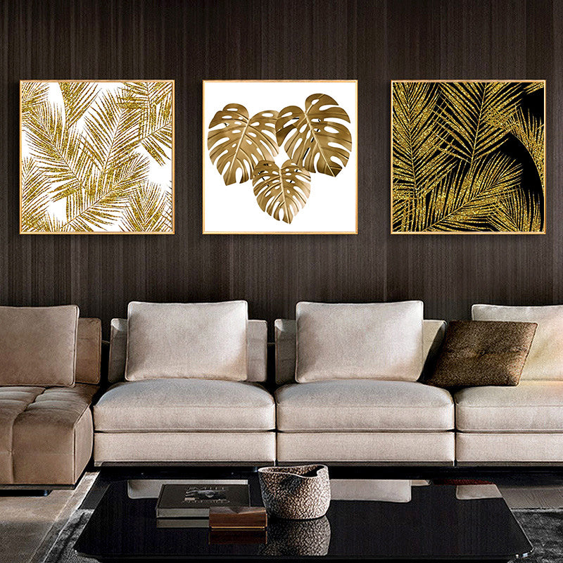 Modern Golden Abstract Elements Designer Wall Art Fine Art Canvas Prints Luxury Pictures For Loft Apartment Living Room Home Office Contemporary Art Decor