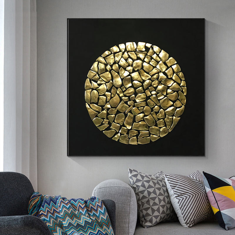 Modern Golden Abstract Elements Designer Wall Art Fine Art Canvas Prints Luxury Pictures For Loft Apartment Living Room Home Office Contemporary Art Decor