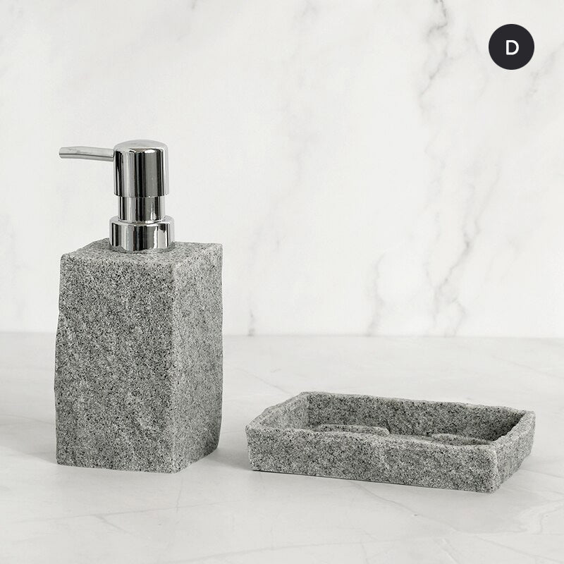 Modern Gray Resin Granite Block Bathroom Accessories Toothbrush Holder Liquid Soap Dispenser Toilet Brush Holder For Washroom Accessory Set