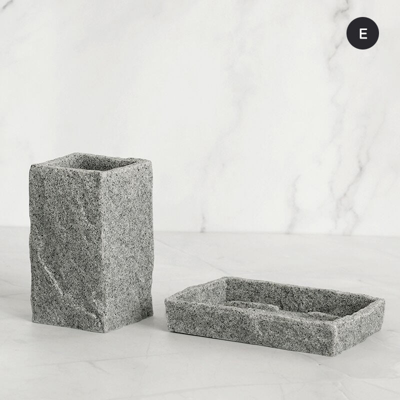 Modern Gray Resin Granite Block Bathroom Accessories Toothbrush Holder Liquid Soap Dispenser Toilet Brush Holder For Washroom Accessory Set