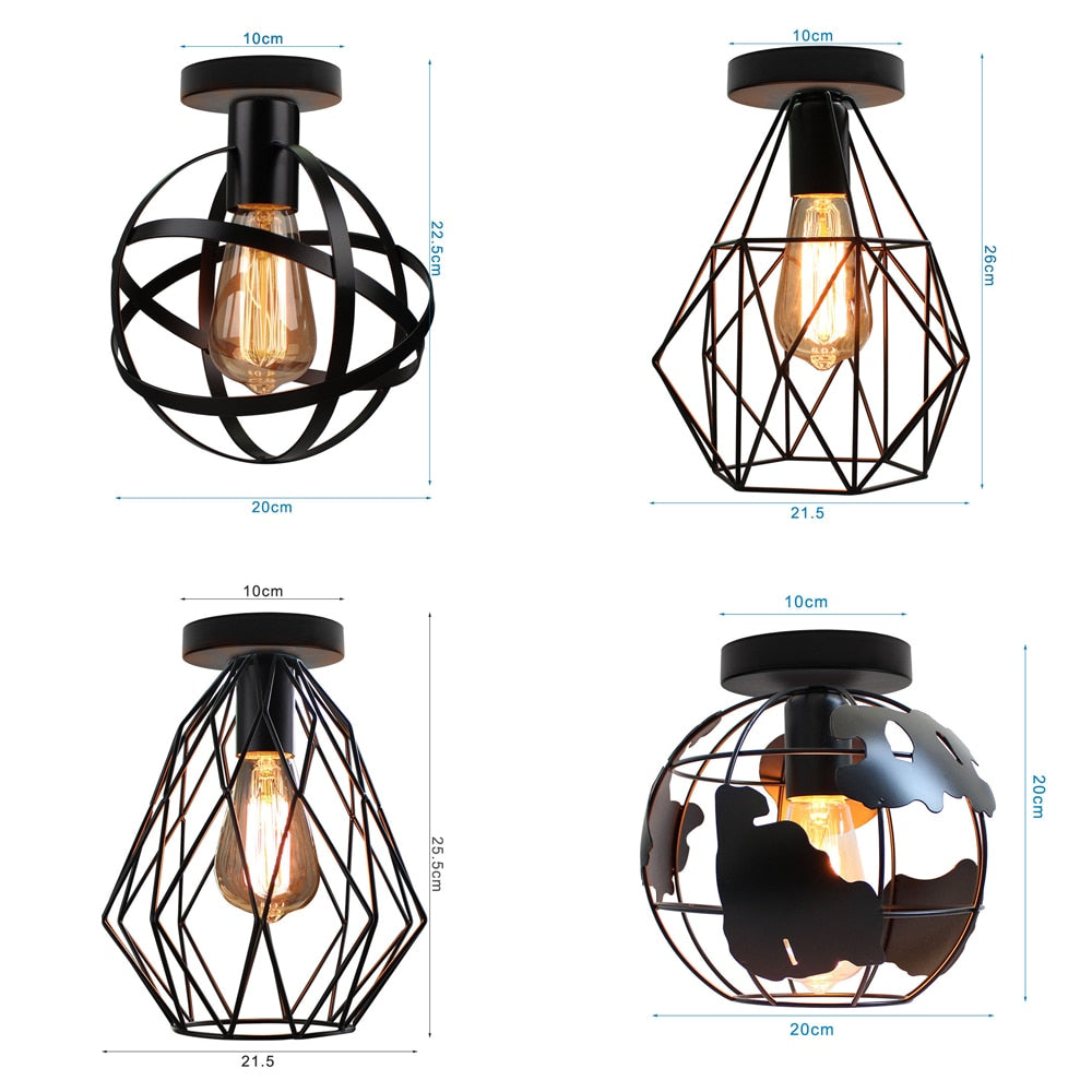 Modern Industrial Iron Cage Lamps LED Ceiling Lights For Kitchen Living Room Pub Bar Diner Restaurant Lighting Vintage Retro Loft Home Interior Decor