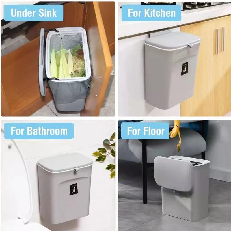 Modern Kitchen Waste Bin Multipurpose Trash Can Recycling Bin With Convenient Cabinet Door Hanging Bracket Or Self Adhesive Wall Mounting