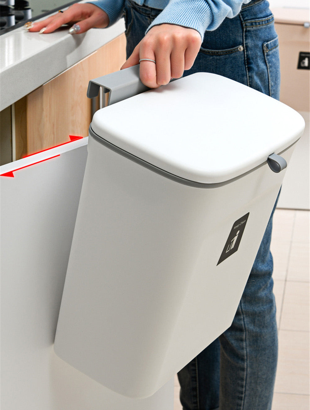 Modern Kitchen Waste Bin Multipurpose Trash Can Recycling Bin With Convenient Cabinet Door Hanging Bracket Or Self Adhesive Wall Mounting