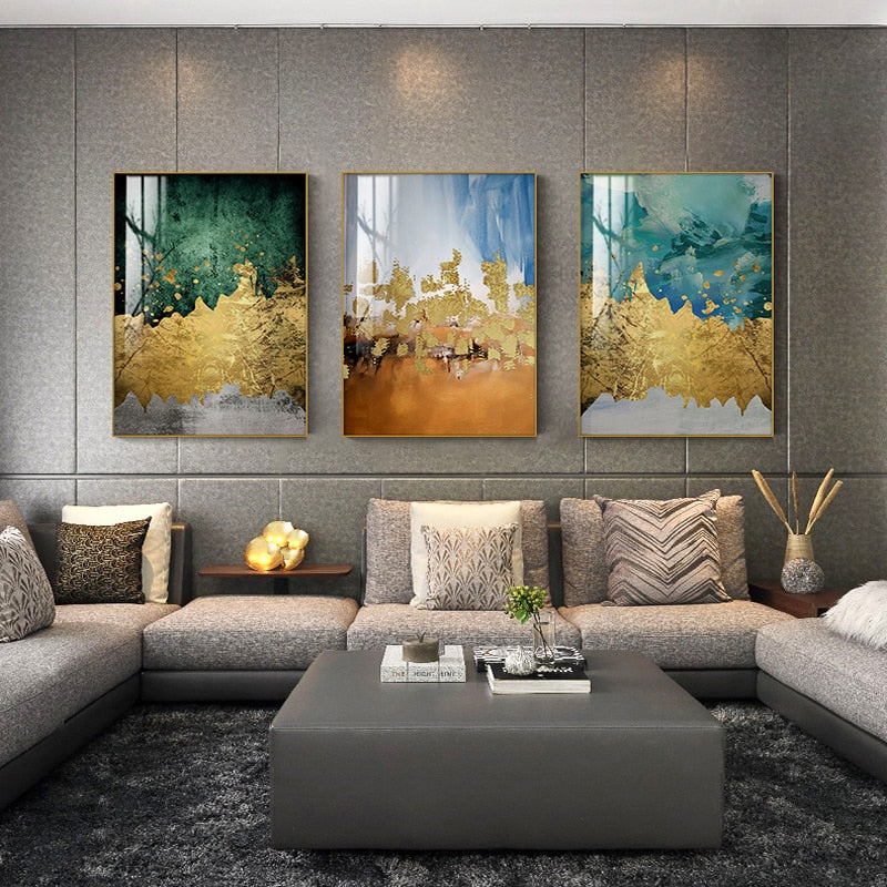 Modern Lifestyles Abstract Wall Art Golden Colors Contemporary Design Fine Art Canvas Prints Luxury Paintings For Stylish Home Office Hotel Interiors
