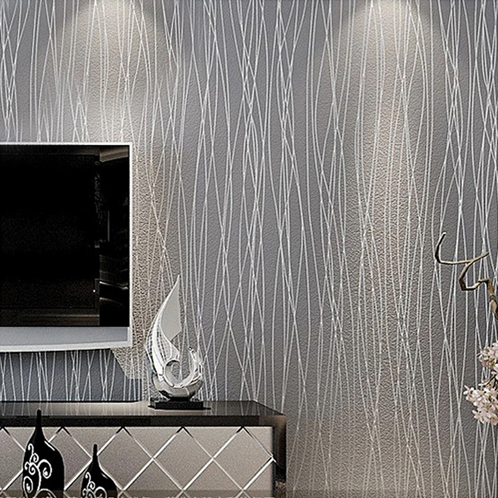 Modern Luxury Silver Striped Grey Wallpaper Textured Embossed Metallic Striped On Plain Grey Background Wall Covering For Office Salon Shop Boutique Home Decor