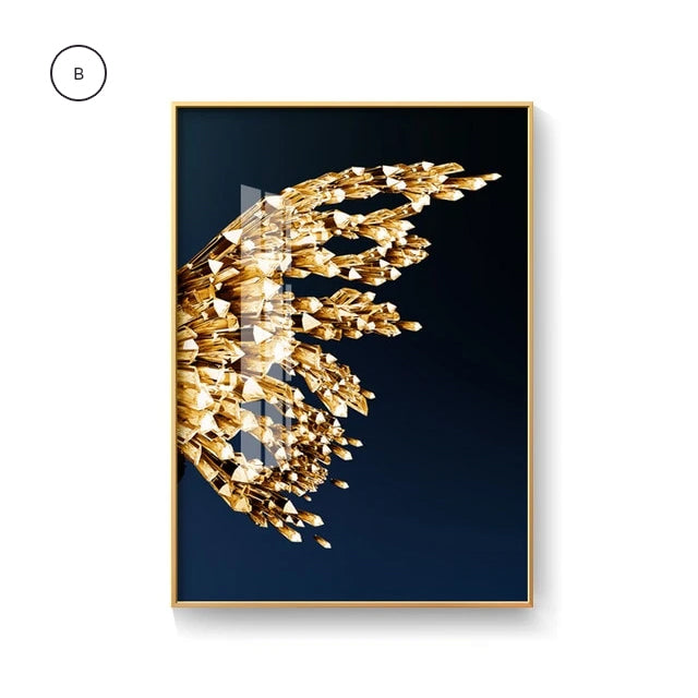 Golden Butterfly Wings Wall Art Fine Art Canvas Prints Glamorous Pictures For Luxury Loft Apartment Living Room Bedroom Dining Room Wall Art Decor