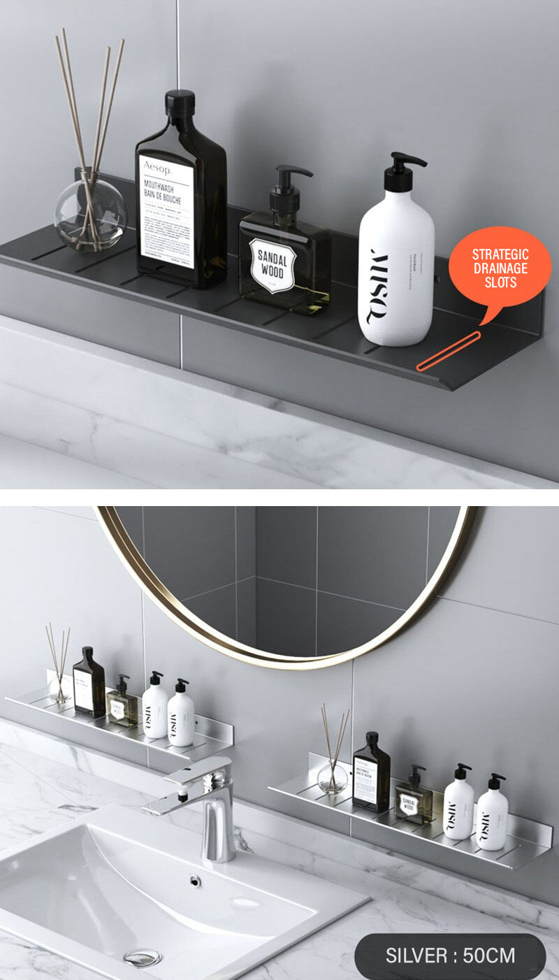 Modern Minimalist Aluminum Bathroom Shelf For Cosmetics Shampoo Sundries Washroom Storage Racking in Black White & Silver