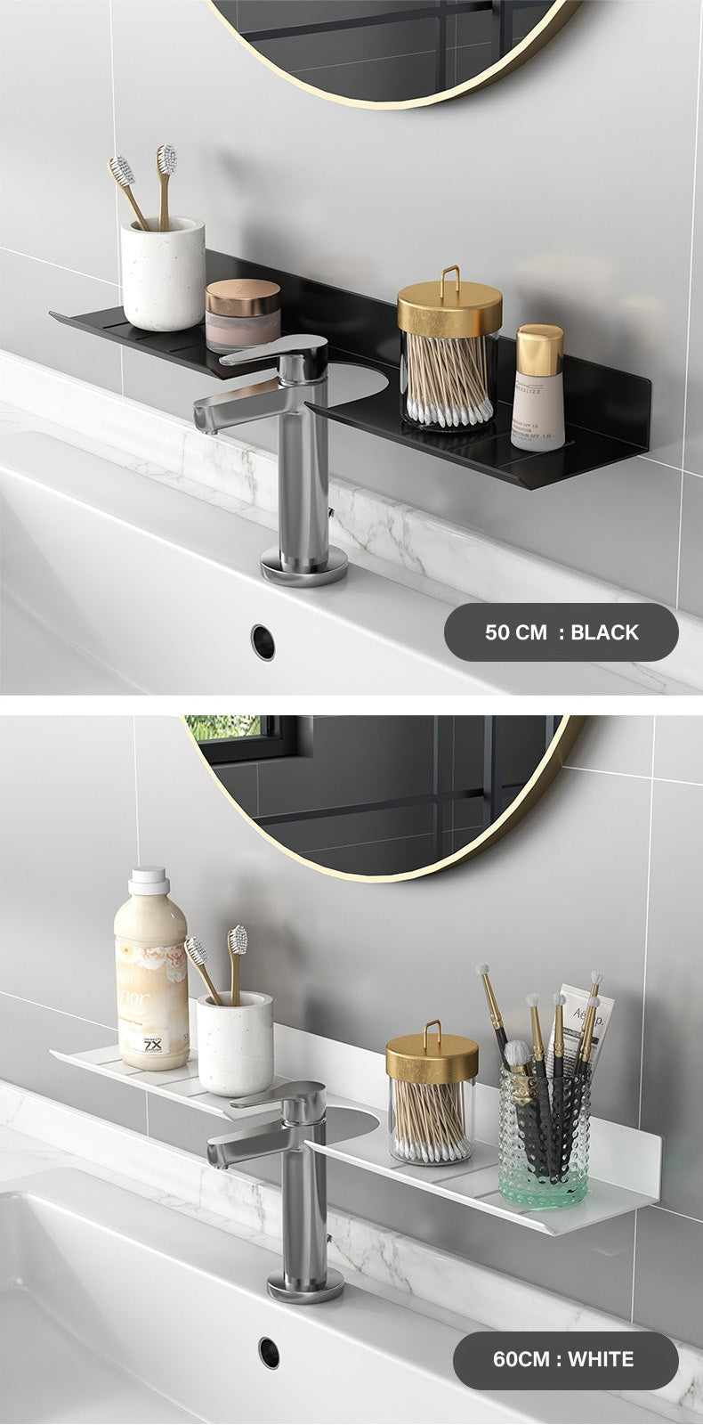 Modern Minimalist Aluminum Bathroom Shelf For Cosmetics Shampoo Sundries Washroom Storage Racking in Black White & Silver