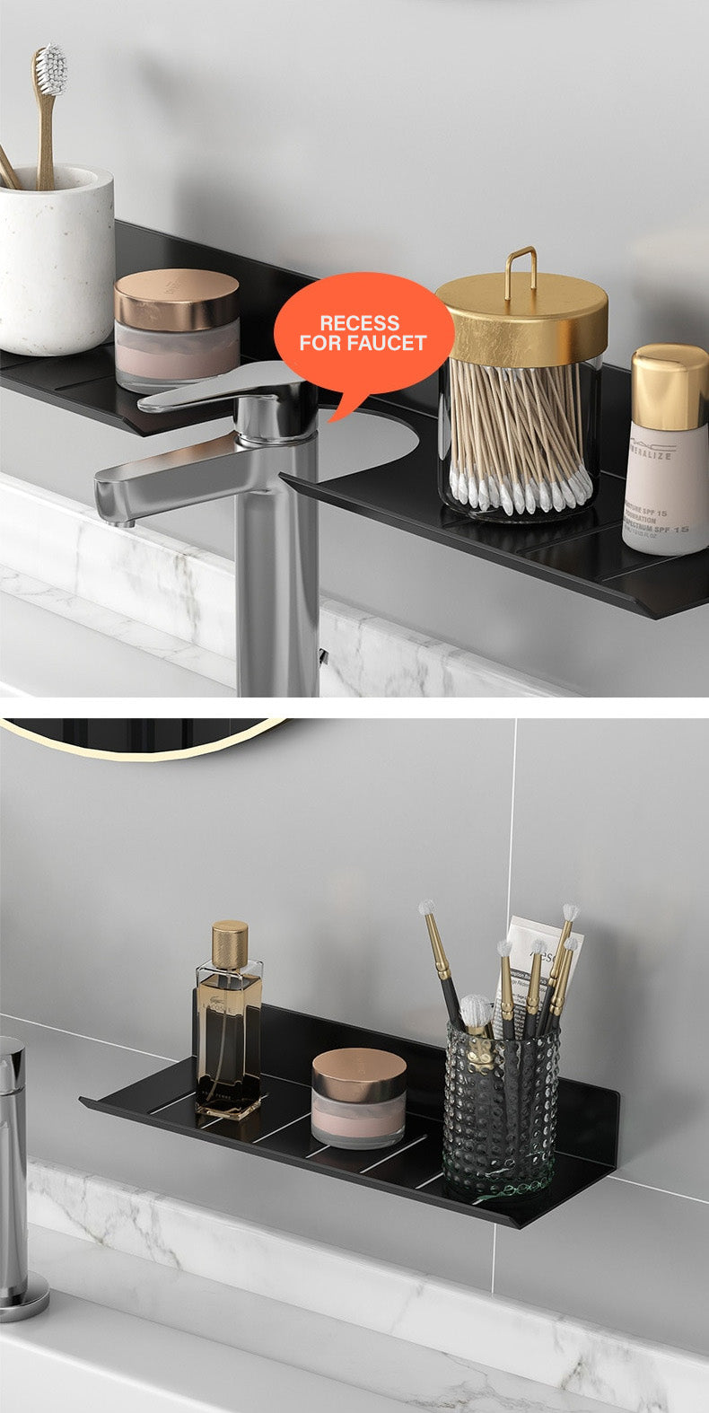 Modern Minimalist Aluminum Bathroom Shelf For Cosmetics Shampoo Sundries Washroom Storage Racking in Black White & Silver