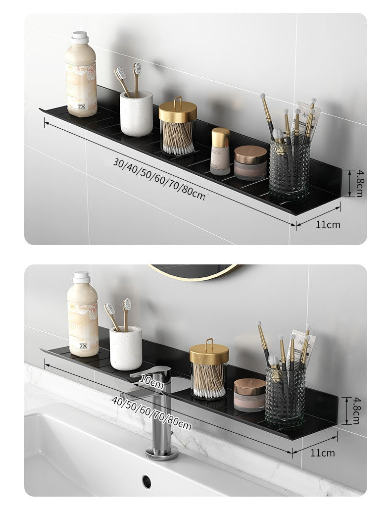 Modern Minimalist Aluminum Bathroom Shelf For Cosmetics Shampoo Sundries Washroom Storage Racking in Black White & Silver
