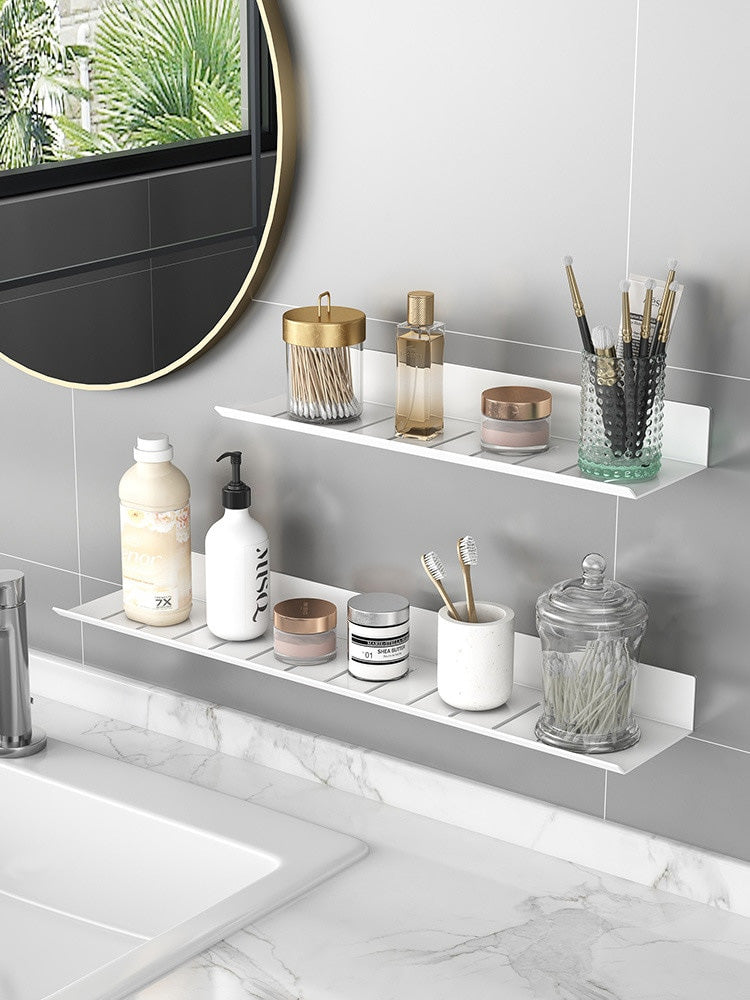 Modern Minimalist Aluminum Bathroom Shelf For Cosmetics Shampoo Sundries Washroom Storage Racking in Black White & Silver