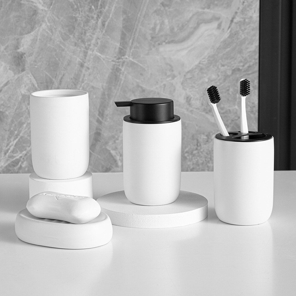 Modern Minimalist Design Bathroom Accessories Toothbrush Holder Liquid Soap Dispenser Gargle Cup Soap Dish Matte Black White Gray