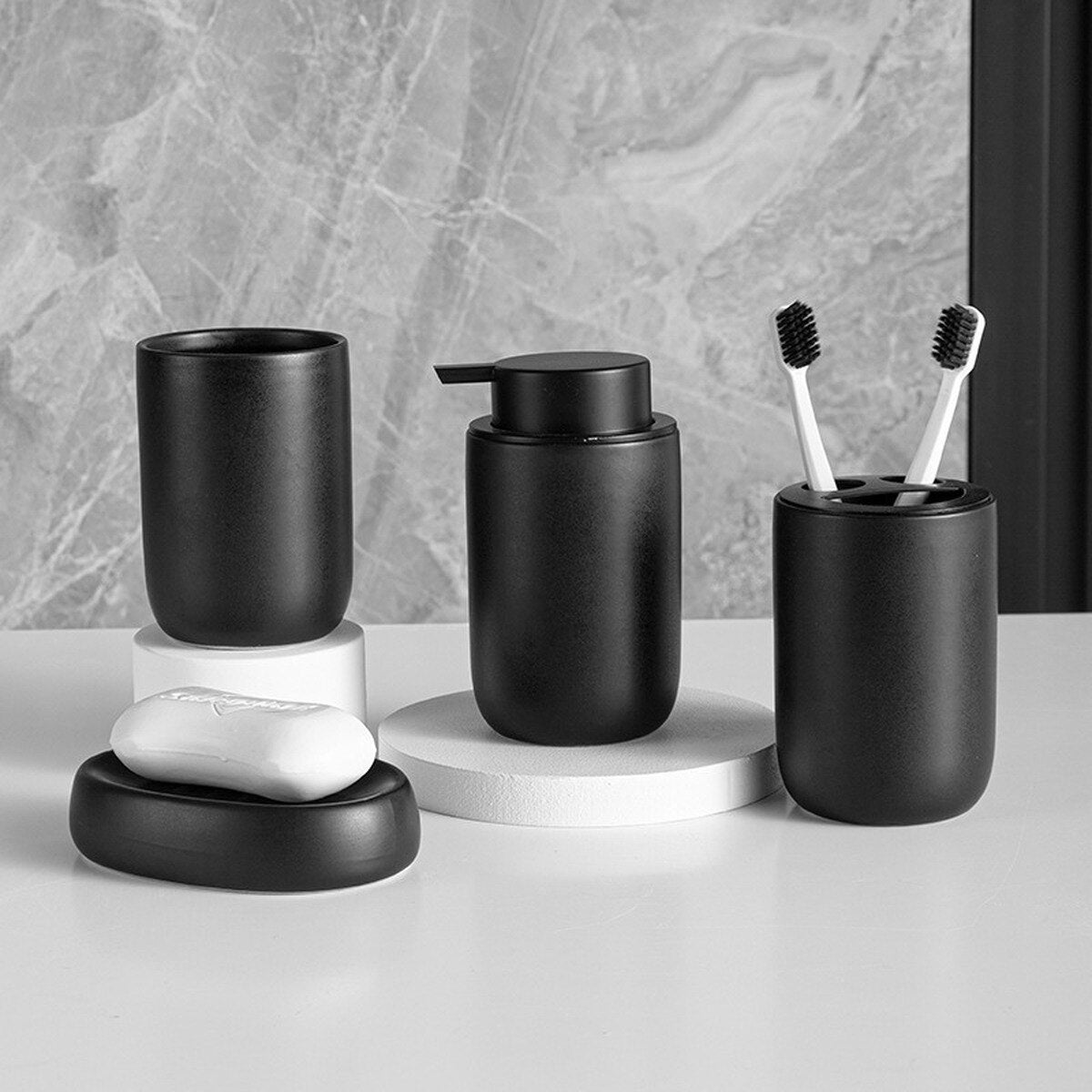 Modern Minimalist Design Bathroom Accessories Toothbrush Holder Liquid Soap Dispenser Gargle Cup Soap Dish Matte Black White Gray