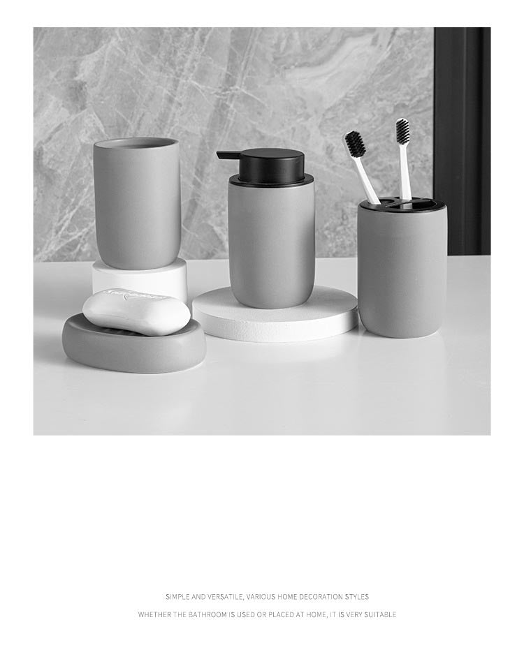 Modern Minimalist Design Bathroom Accessories Toothbrush Holder Liquid Soap Dispenser Gargle Cup Soap Dish Matte Black White Gray