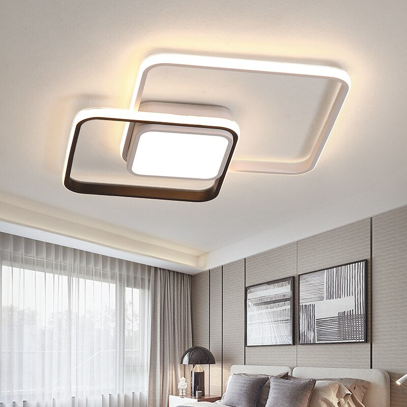 Modern Minimalist LED Chandelier Ceiling Mounted Interior Light Black White Rounded Square Designer Lighting For Contemporary Home Office Interior Decor