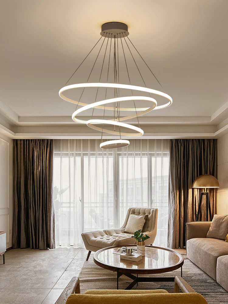 Modern Minimalist LED Chandelier With 345 Round Floating Light Rings Contemporary Abstract Lighting Rig For Living Room Dining Room Loft Home Office Decor