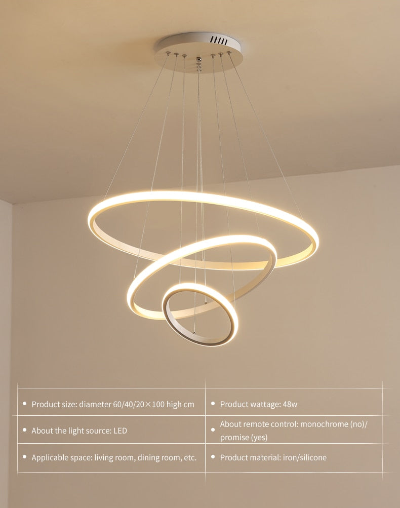 Modern Minimalist LED Chandelier With 3/4/5 Round Floating Light Rings Contemporary Abstract Lighting Rig For Living Room Dining Room Loft Home Office Decor