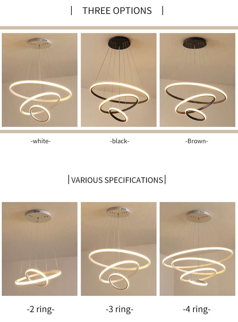 Modern Minimalist LED Chandelier With 3/4/5 Round Floating Light Rings Contemporary Abstract Lighting Rig For Living Room Dining Room Loft Home Office Decor