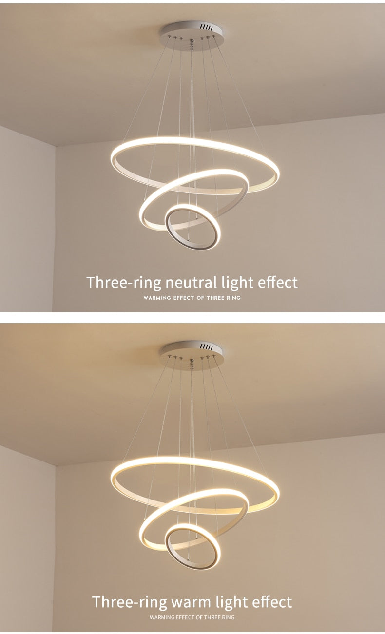 Modern Minimalist LED Chandelier With 3/4/5 Round Floating Light Rings Contemporary Abstract Lighting Rig For Living Room Dining Room Loft Home Office Decor