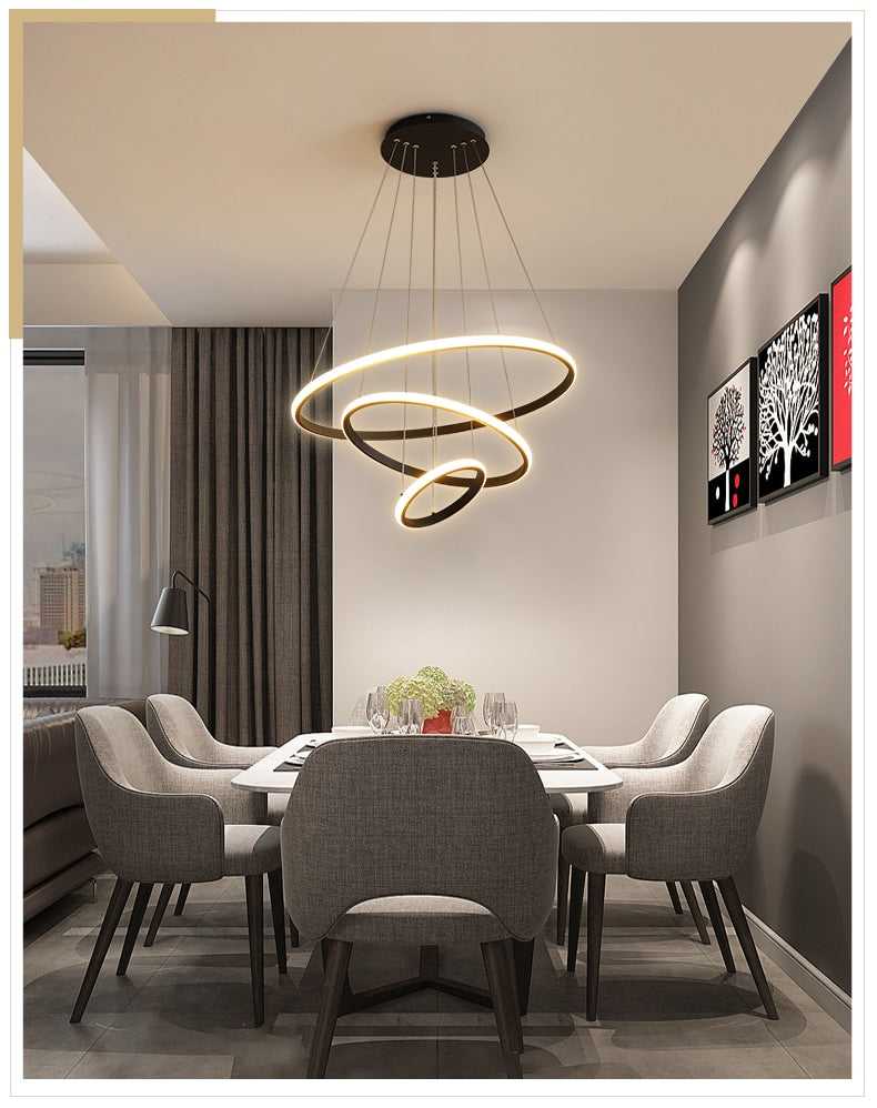 Modern Minimalist LED Chandelier With 3/4/5 Round Floating Light Rings Contemporary Abstract Lighting Rig For Living Room Dining Room Loft Home Office Decor