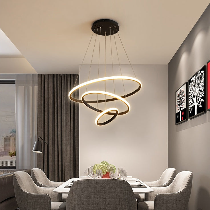 Modern Minimalist LED Chandelier With 3/4/5 Round Floating Light Rings Contemporary Abstract Lighting Rig For Living Room Dining Room Loft Home Office Decor