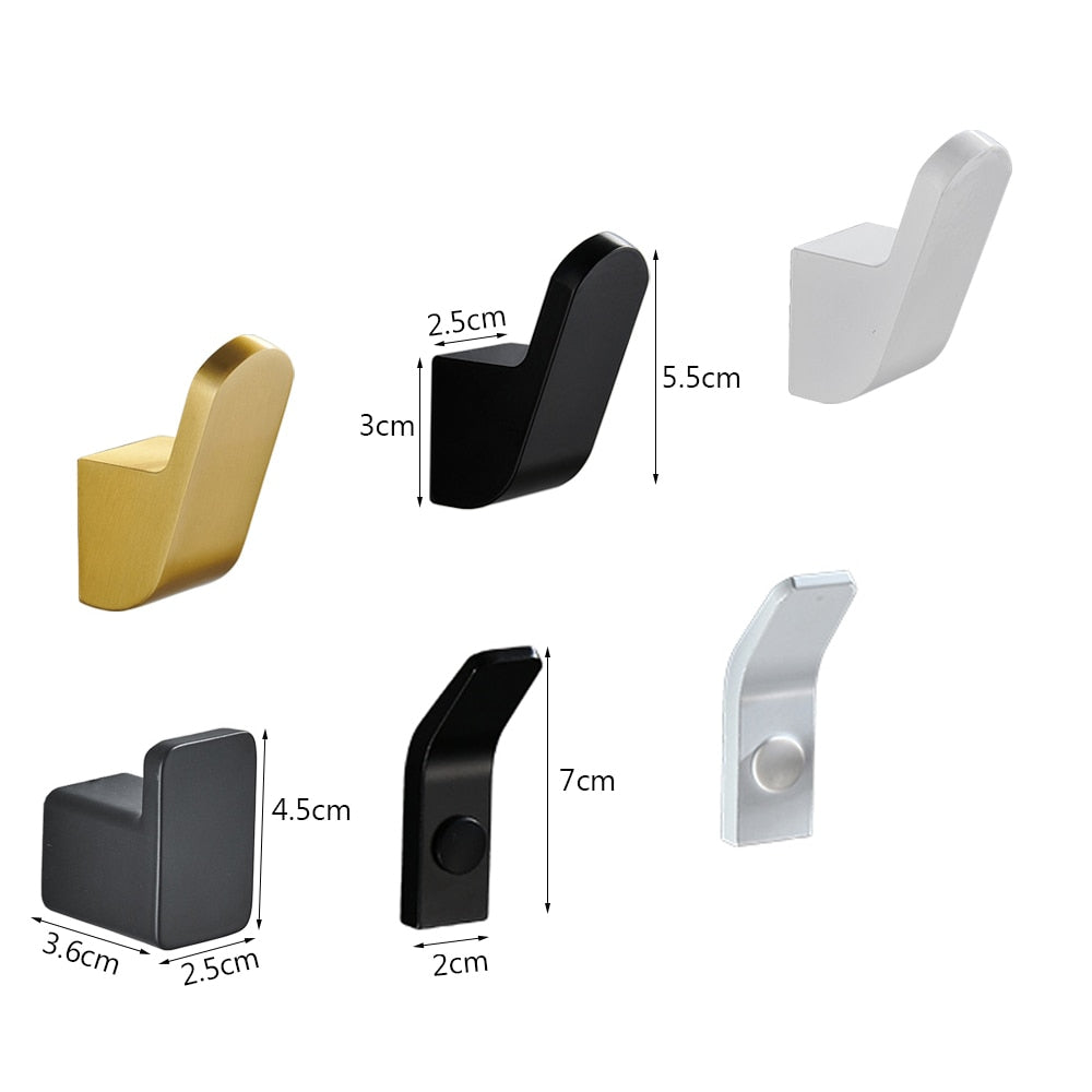 Modern Minimalist Matte Black Aluminum Clothes Hooks Wall Mounted Robe Hangers For Entrance Hall Bedroom Bathroom Coat Hooks