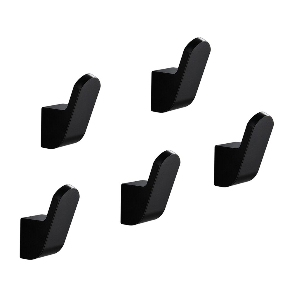 Modern Minimalist Matte Black Aluminum Clothes Hooks Wall Mounted Robe Hangers For Entrance Hall Bedroom Bathroom Coat Hooks