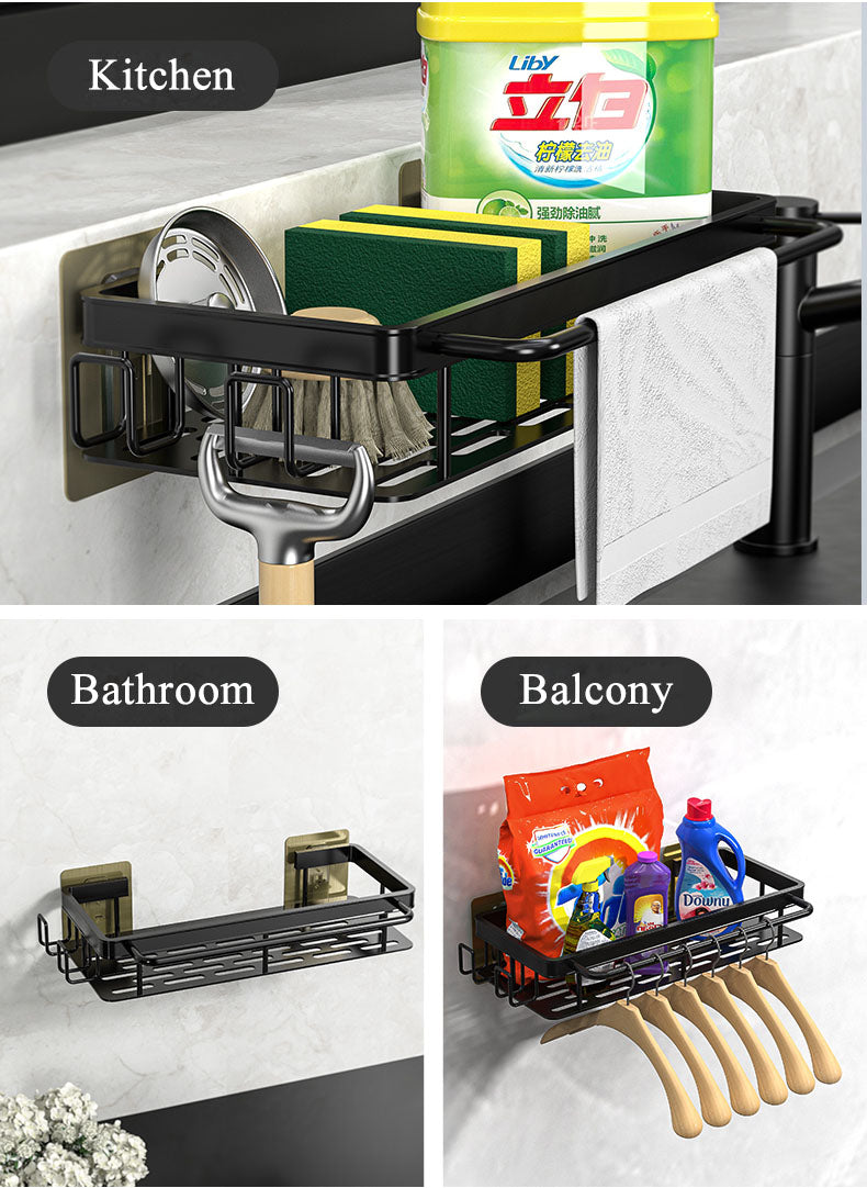 Modern Space Aluminium Kitchen Sink Storage Rack For Towel Soap Sponge Cleaning Dishwashing Utensil Handy Tidy Kitchen Organizer