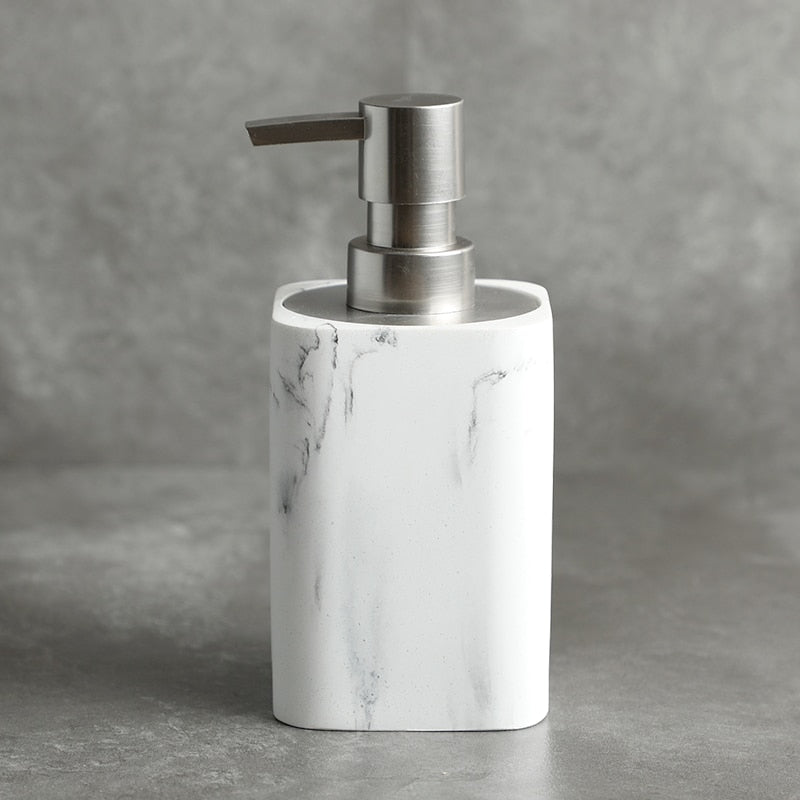 Modern White Marble Bathroom Accessories Sets Liquid Soap Dispenser Mouthwash Tumbler Toothbrush Holder Box For Cotton Swabs