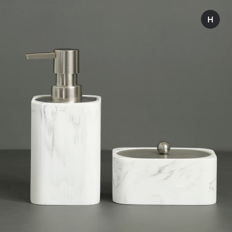 Modern White Marble Bathroom Accessories Sets Liquid Soap Dispenser Mouthwash Tumbler Toothbrush Holder Box For Cotton Swabs