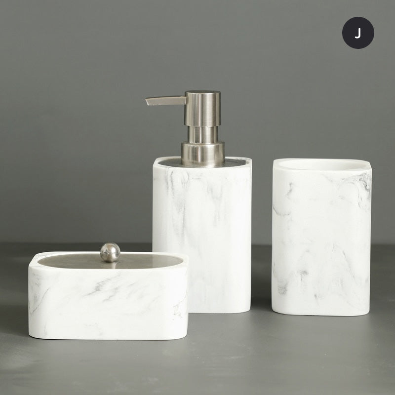 Modern White Marble Bathroom Accessories Sets Liquid Soap Dispenser Mouthwash Tumbler Toothbrush Holder Box For Cotton Swabs