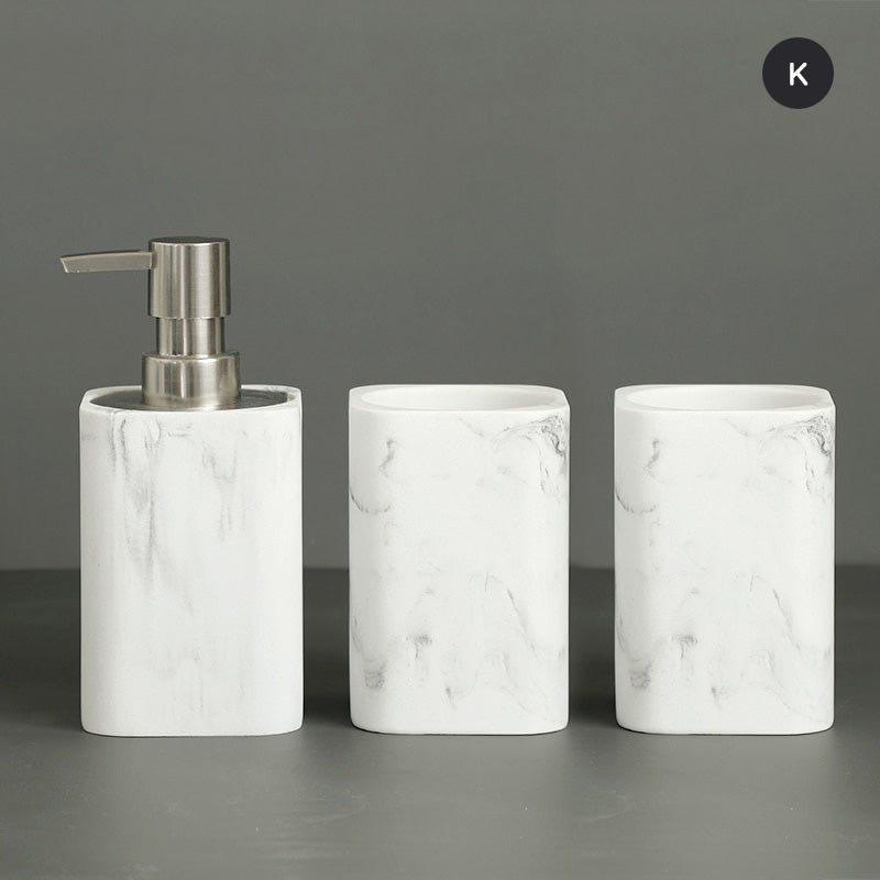 Modern White Marble Bathroom Accessories Sets Liquid Soap Dispenser Mouthwash Tumbler Toothbrush Holder Box For Cotton Swabs