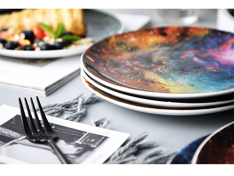 Mysterious Skies Solar System Galaxy Dinner Plates Ceramic Tableware Handcrafted By Artisans Perfect Fancy Gift For Adults And Kids