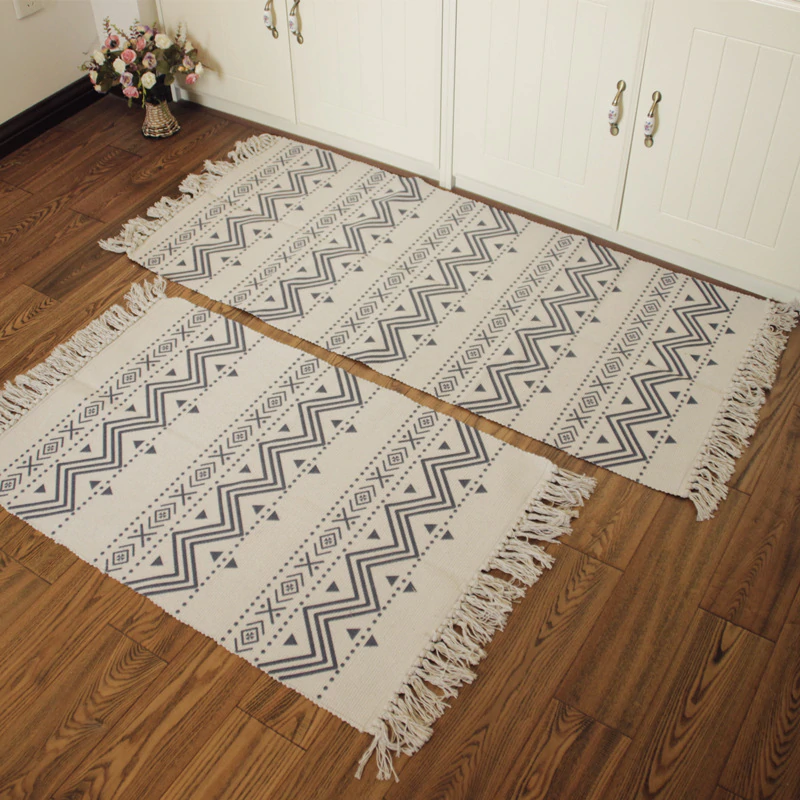 Natural Color Cotton Aztec Rug Soft Tassel Carpet Mat For Living Room Dining Room Carpet Door Mat Simple Nordic Style Decor