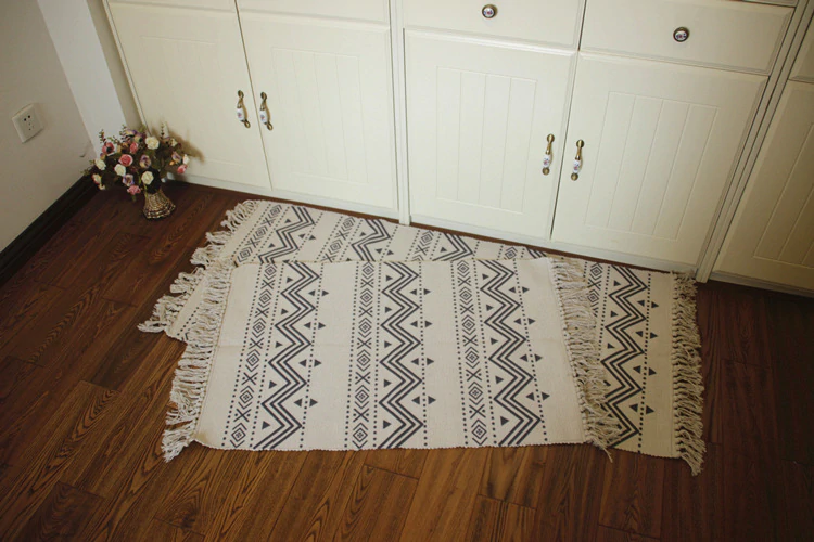 Natural Color Cotton Aztec Rug Soft Tassel Carpet Mat For Living Room Dining Room Carpet Door Mat Simple Nordic Style Decor